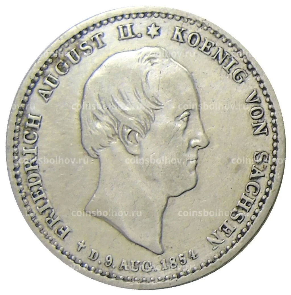 1/6 талера 1854 года Германские государства  Саксония  Смерть Короля Фридриха Августа II