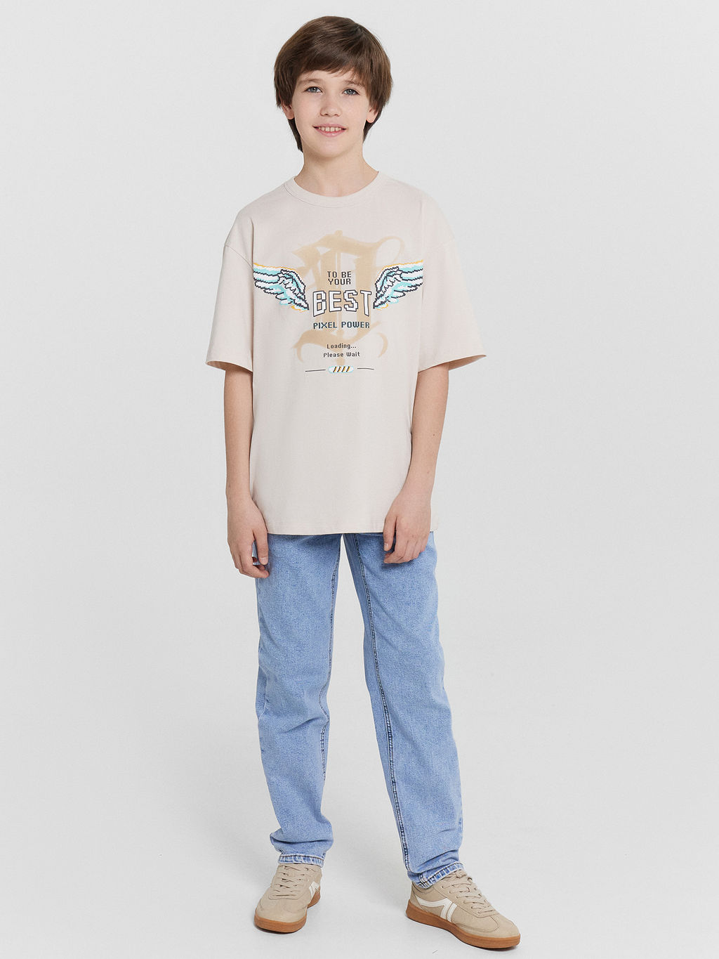 Футболка для мальчиков бежевая с принтом и надписью best pixel power - Mark formelle фото 3