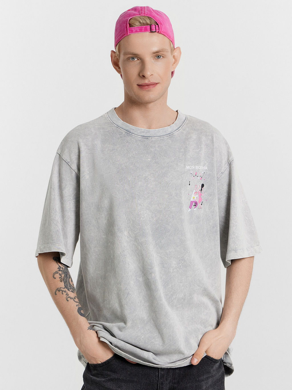 Футболка мужская серая с обработкой эйсид и принтом Моя волна - Mark formelle фото 5