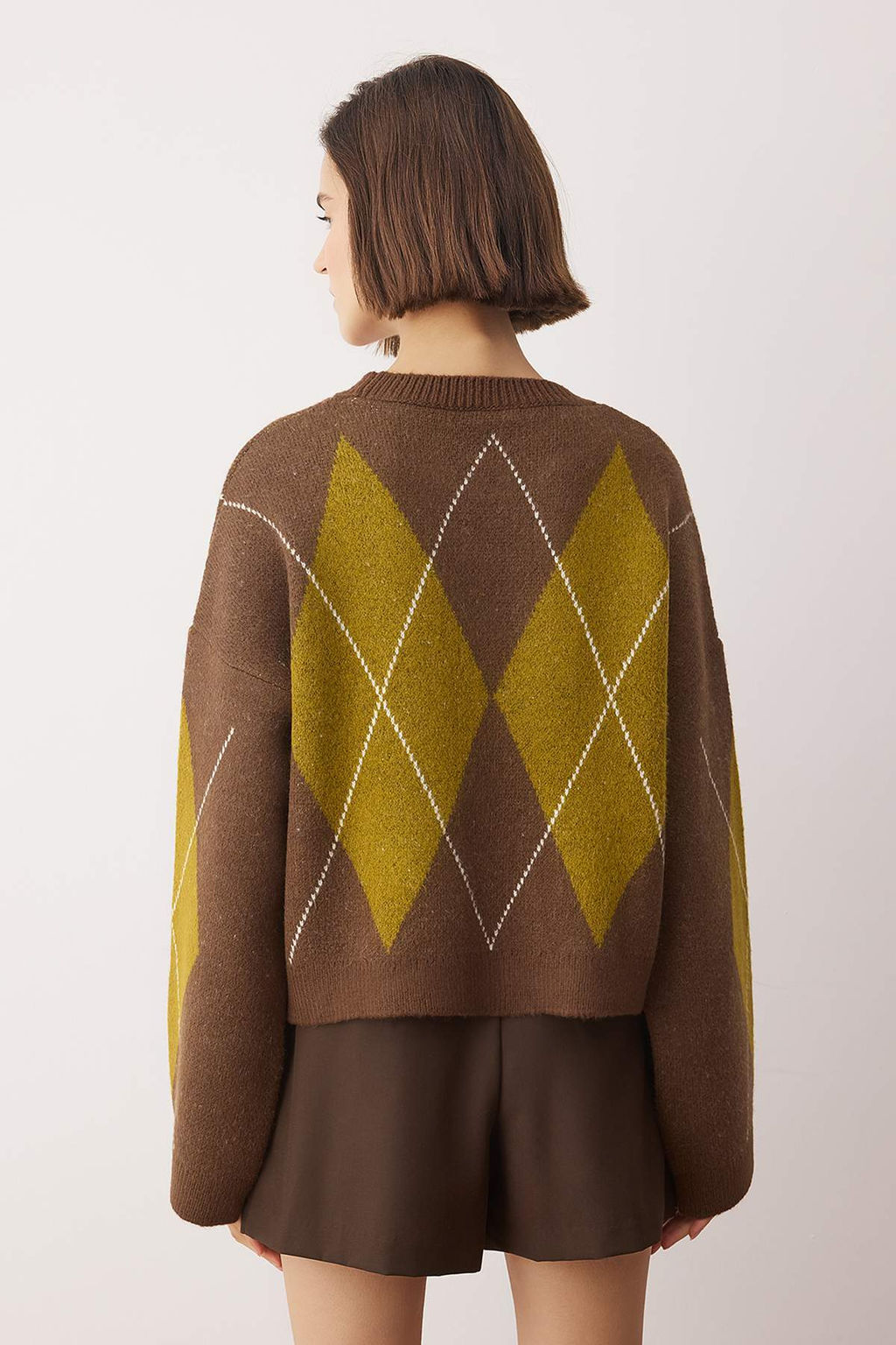 Kahverengi Baklava Desenli Triko Kazak TWOAW26KZ00289 - Trendyolmilla фото 4