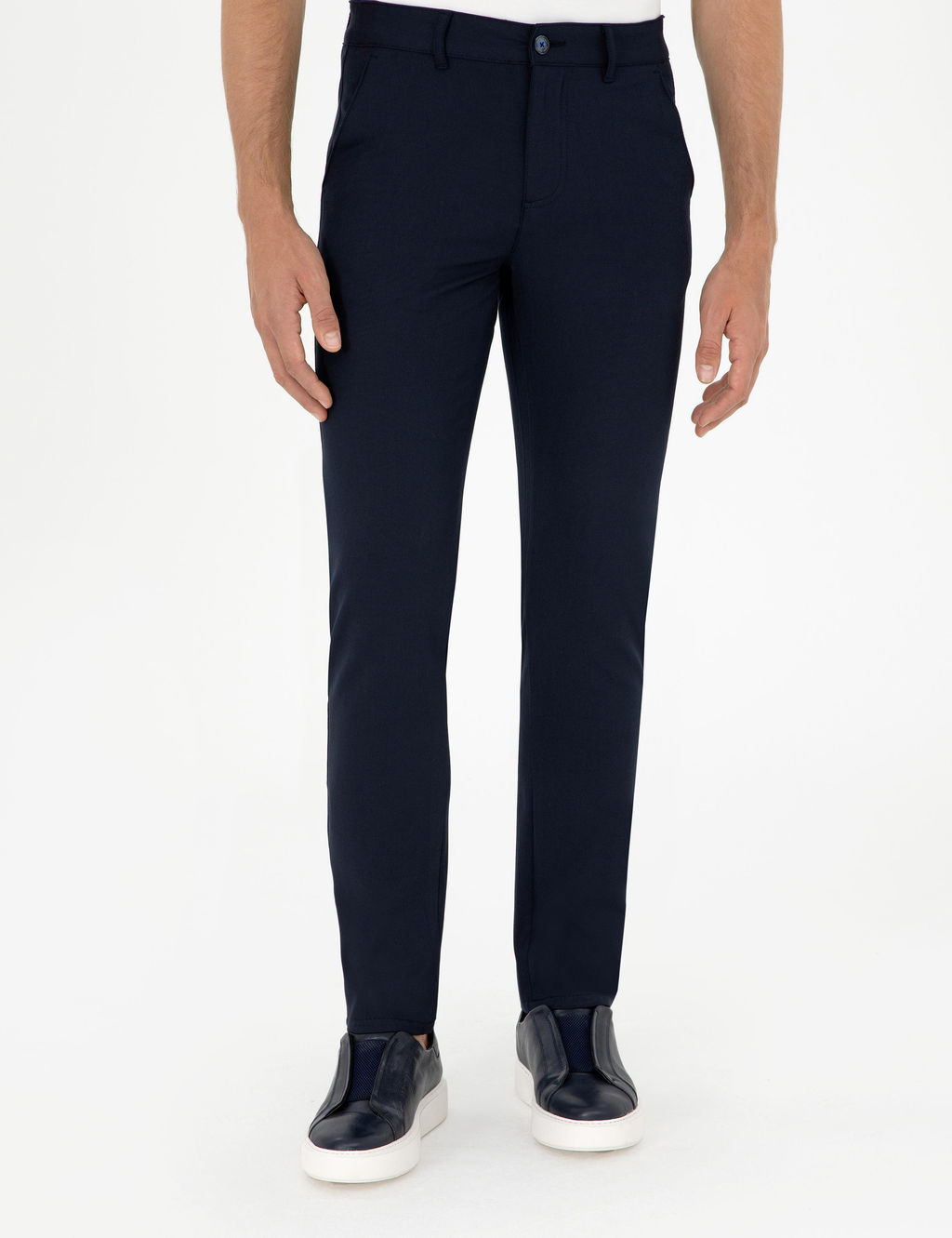Lacivert Slim Fit _izgili Kanvas Pantolon