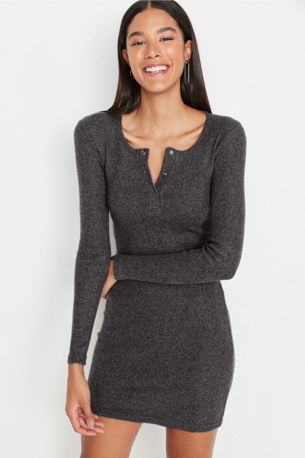 TRENDYOLMILLA Antrasit C?tc?t Detayl? Vucuda Oturan Kare Yaka Mini Fitilli Esnek Orme Kalem Elbise TWOAW23EL01393  фото 2