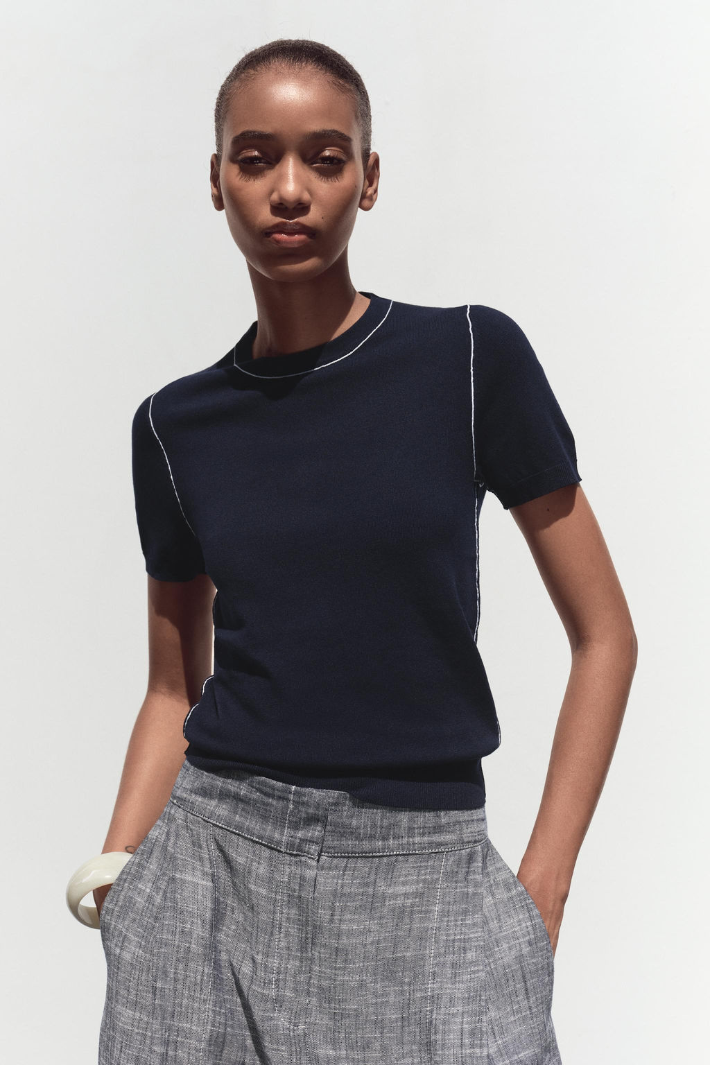 SHORT SLEEVE KNIT TOP WITH PIPING - Zara фото 37