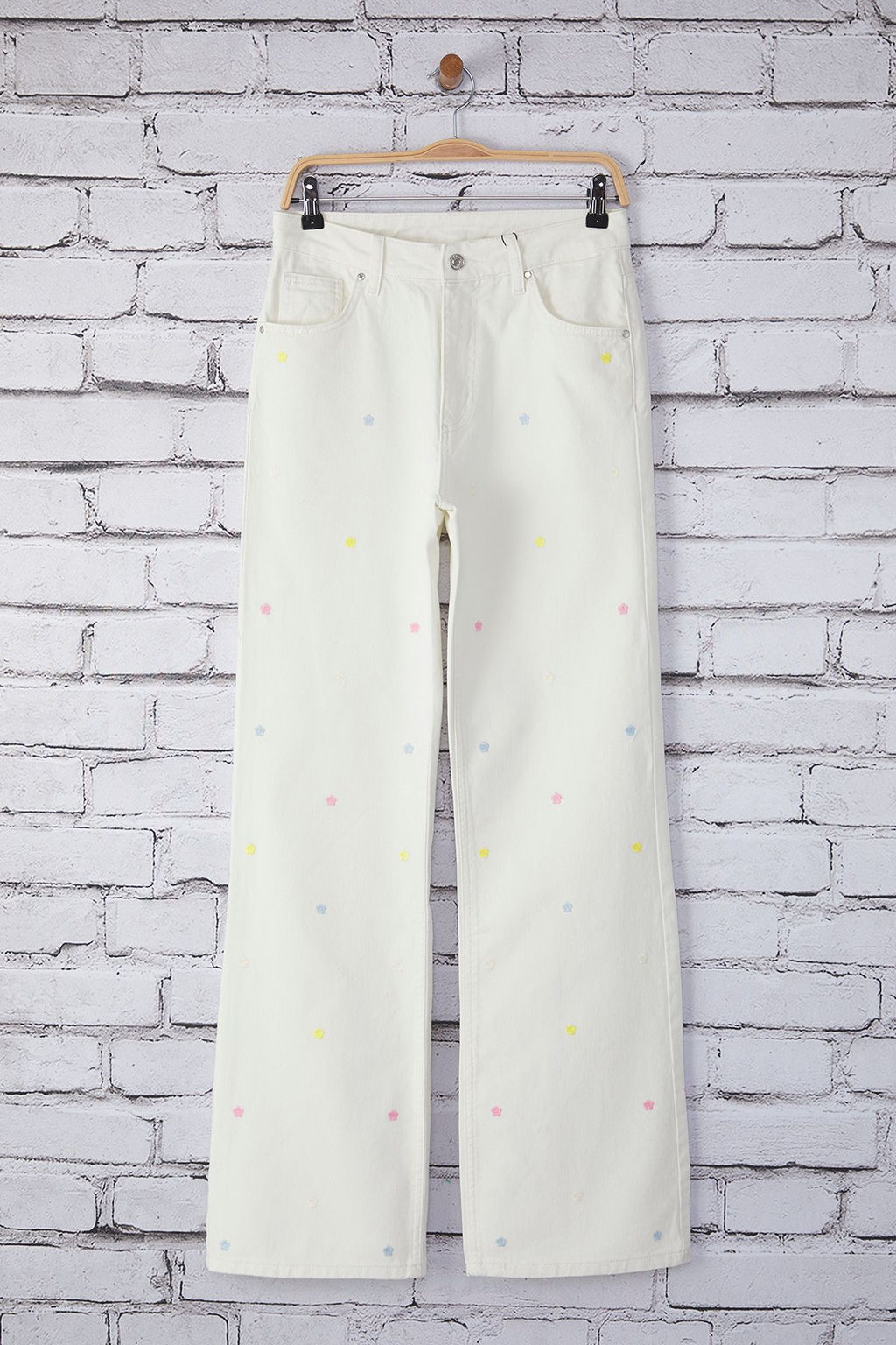 Beyaz Cicek Nak?sl? Normal Bel Wide Leg Jeans TWOSS25JE00232 - Trendyolmilla фото 6