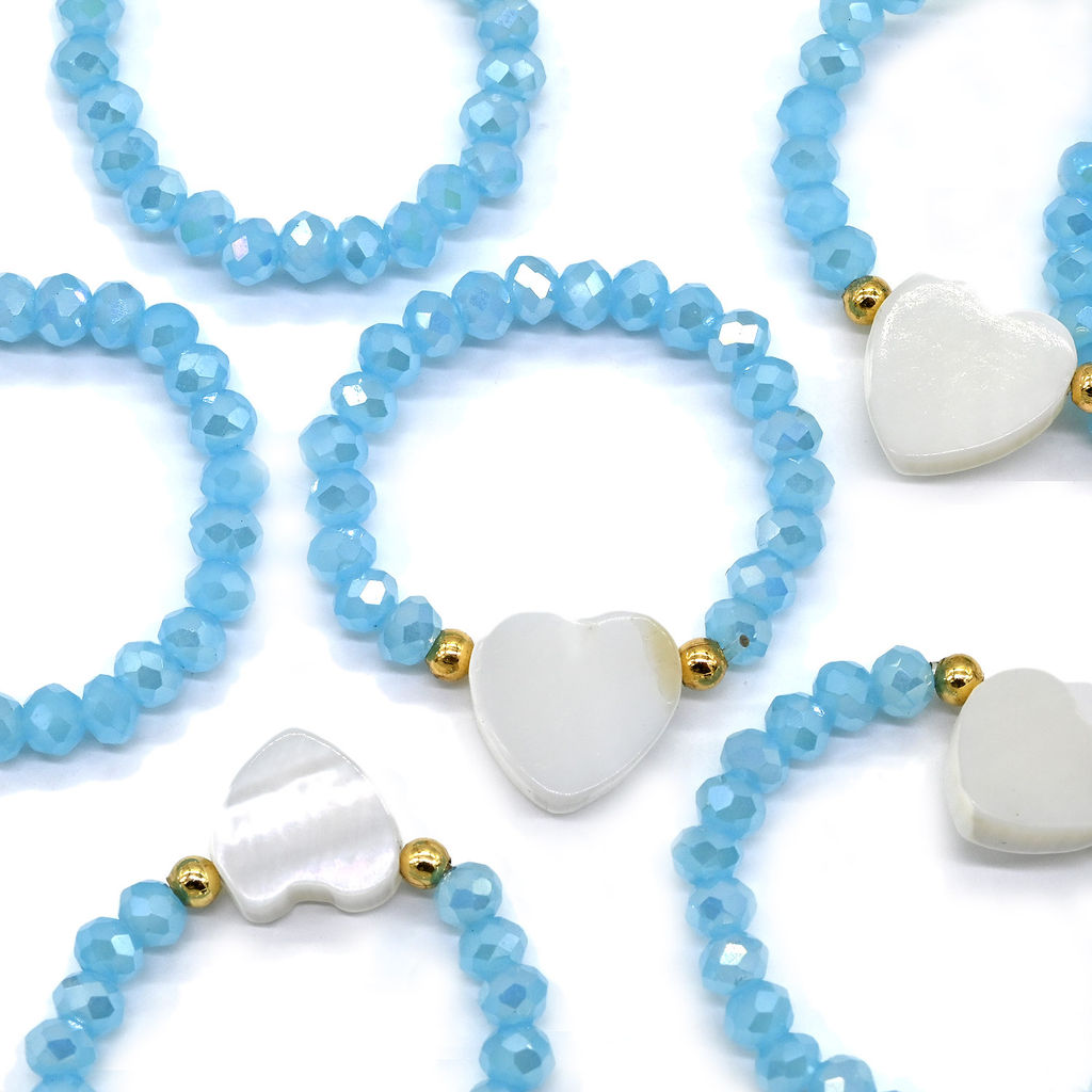 Колечко на резинке с перламутром Сердце и цирконом цвет небесно голубой - Радуга камня фото 15