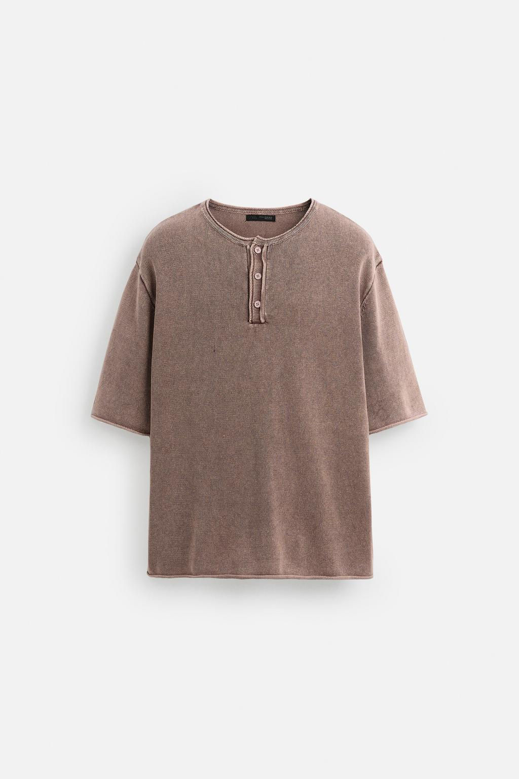 WASHED KNIT BUTTON-UP T-SHIRT - Zara фото 7