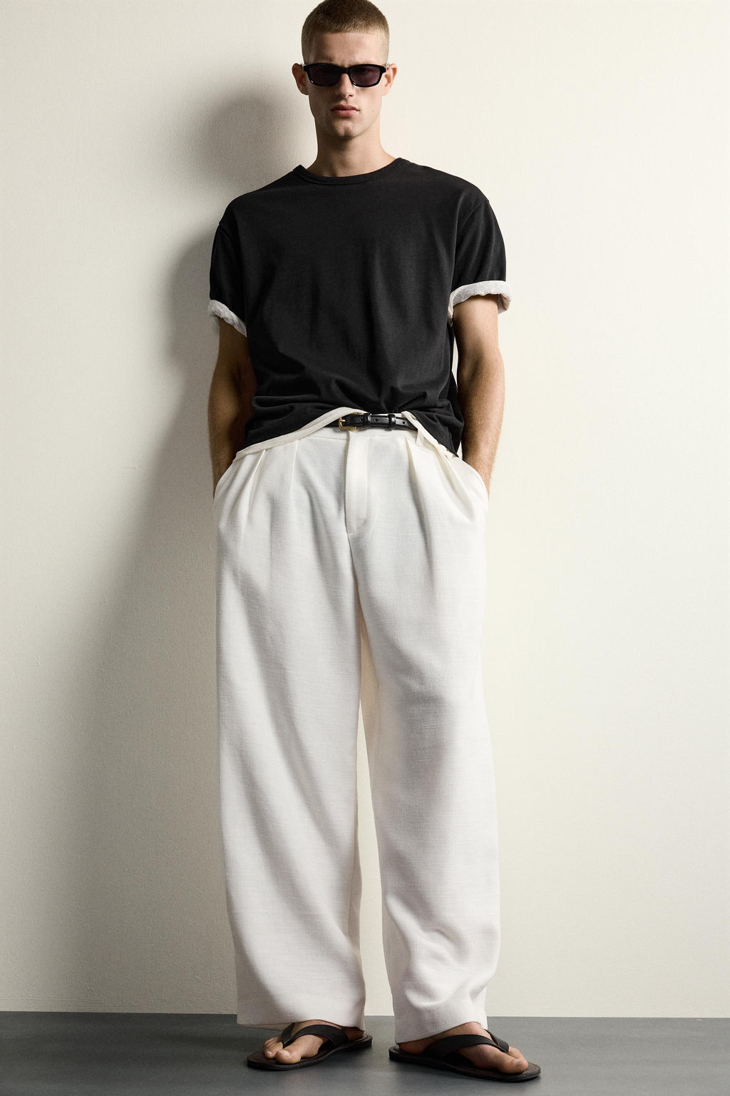 PANTAL?N RELAXED FIT ESTRUCTURA PLIEGUES / Blanco - Zara фото 5