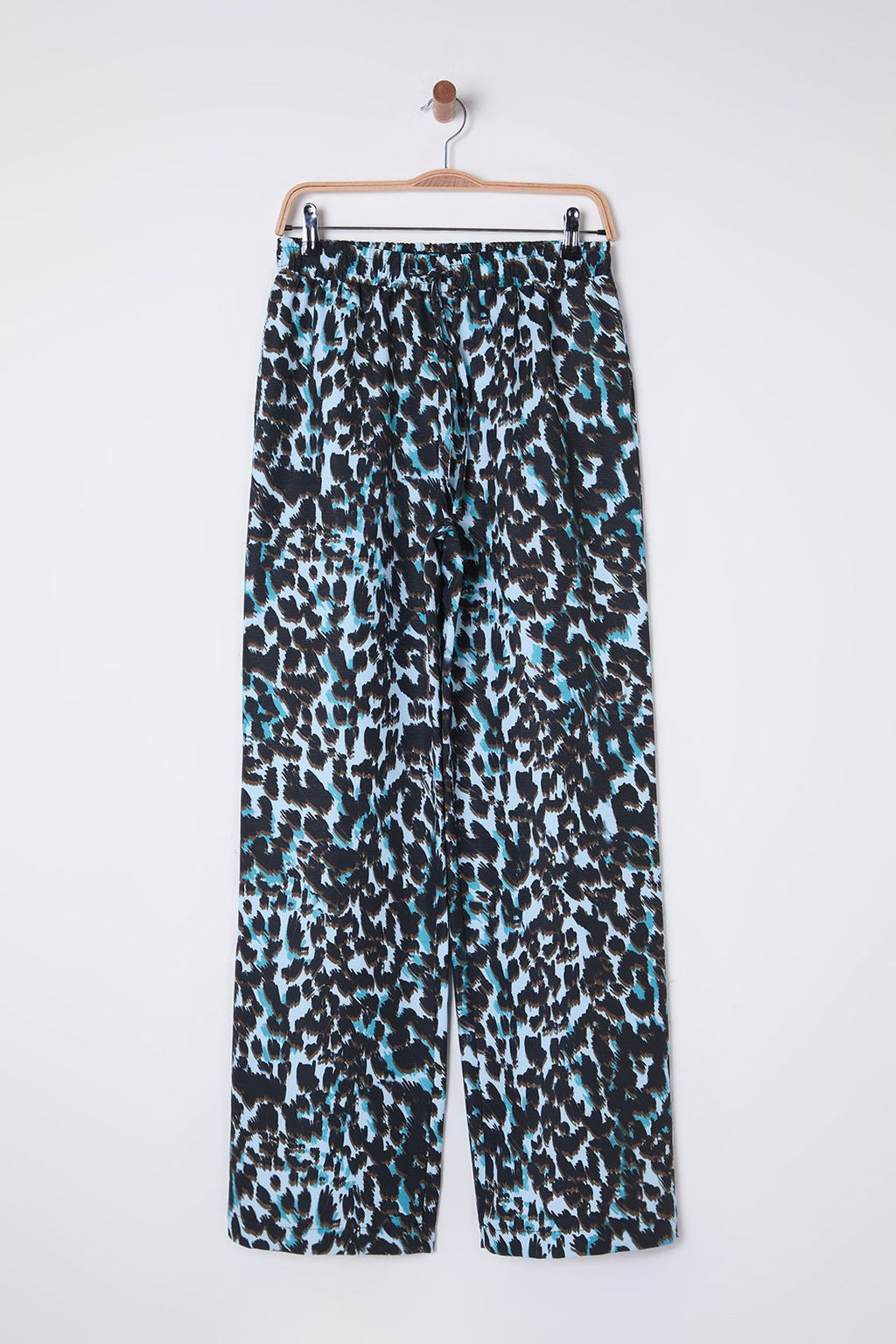 Mavi Beli Lastikli Wide Leg/Genis Paca Leopar Desenli Dokuma Pantolon TWOSS25PL00005