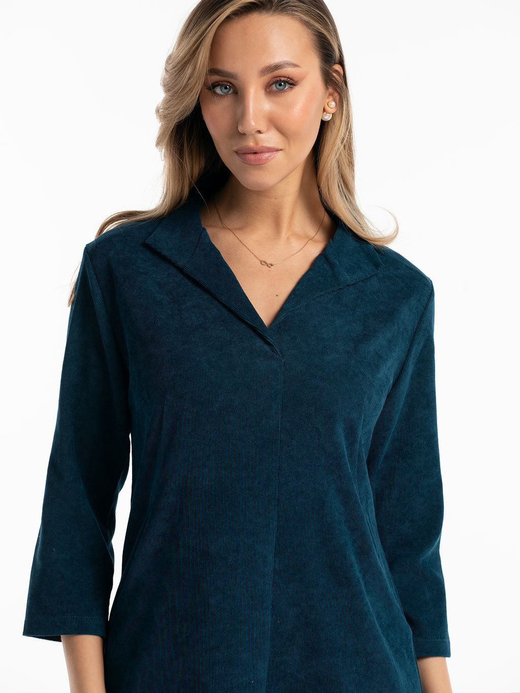 Платье вельветовое с воротником и карманами морская волна - Odis фото 2