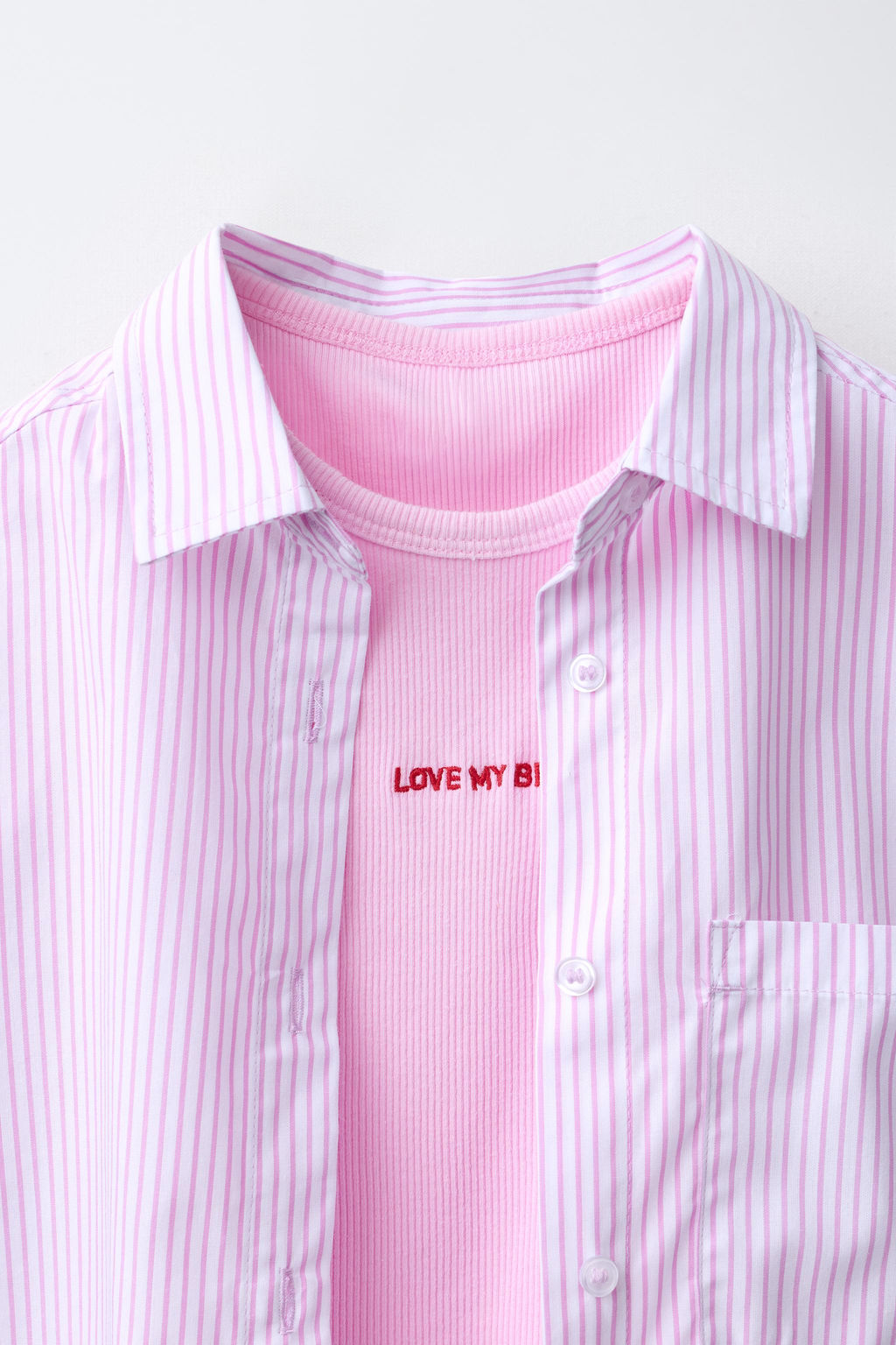 PACK CAMISA RAYAS Y CAMISETA RIB BORDADA / Rosa - Zara фото 4