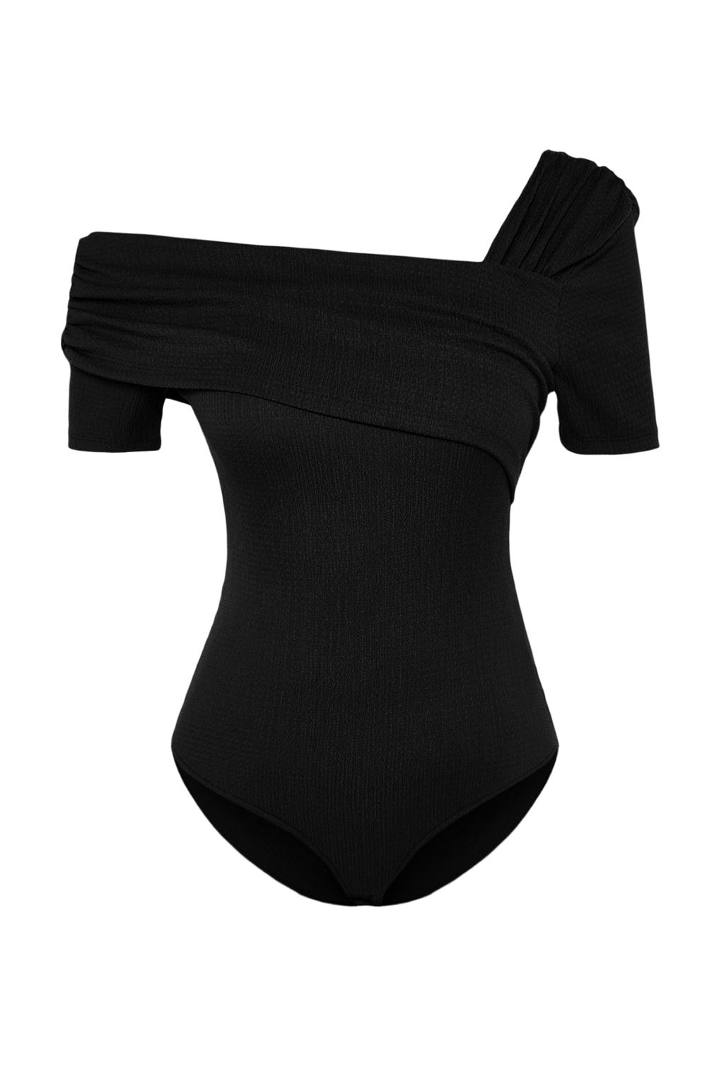 Siyah Asimetrik Yakal? Fitted/Vucuda Oturan C?tc?tl? Orme Body TWOSS23BD00060