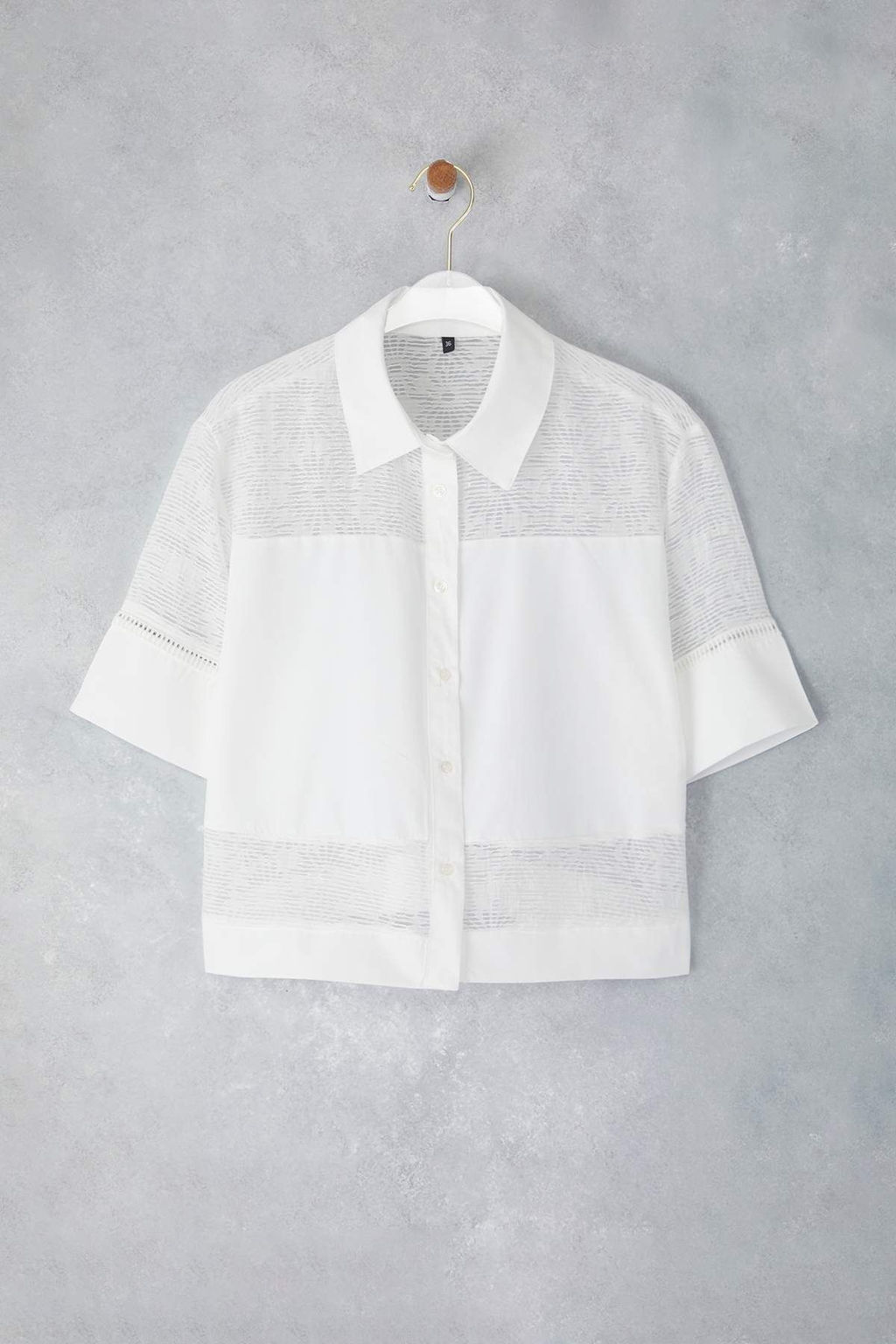 Trendyolmilla Beyaz Transparan detayl? k?sa kol crop Gomlek TWOSS25GO00170  фото 5