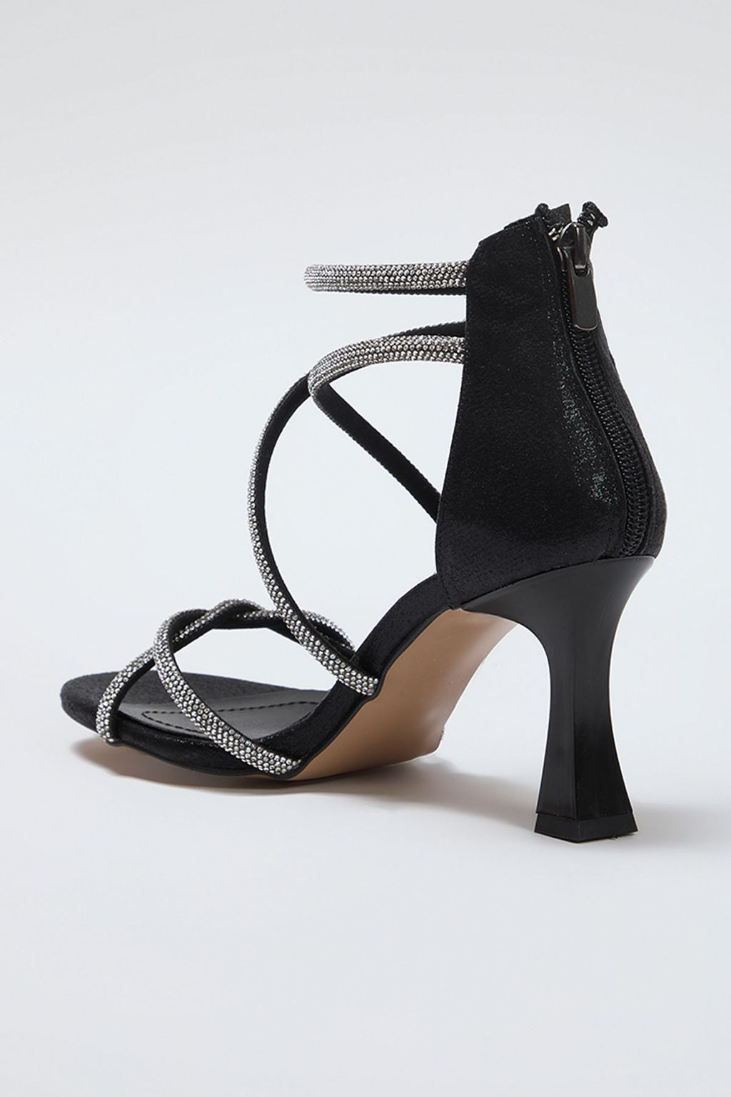 Siyah Tasl? Arkadan Fermuarl? Kad?n 8 cm Ince Topuklu Kad?n Abiye Topuklu Ayakkab? TAKSS25TO00006