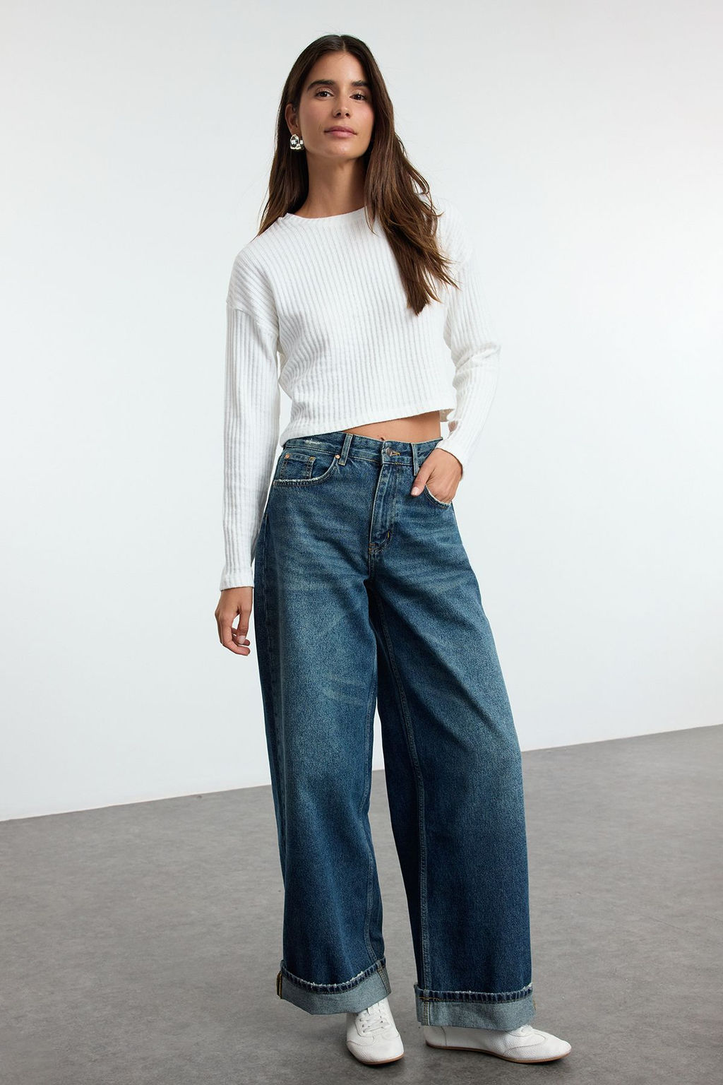 Koyu Mavi Katl? Paca Normal Bel Loose Baggy Jeans TWOSS25JE00001 - Trendyolmilla фото 3