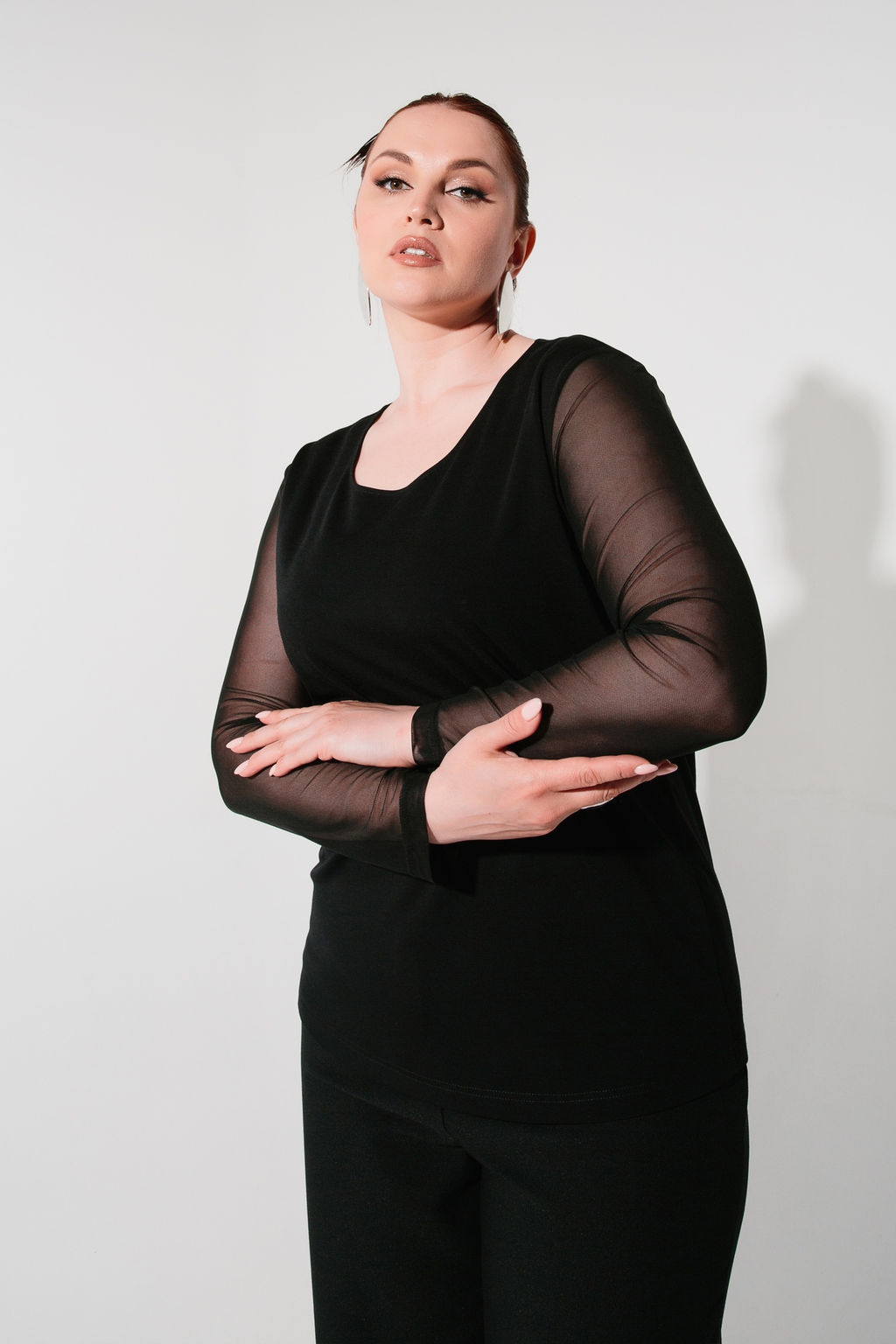 Сетка+ трикотажная вискоза лонгслив джемпер блуза