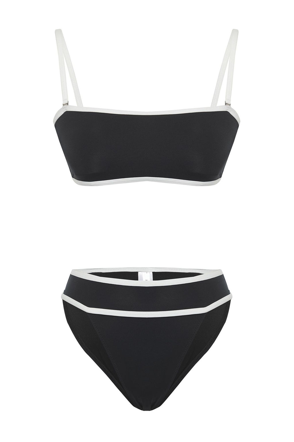 TRENDYOLMILLA Siyah-Beyaz Biyeli Straplez Yuksek Bel Regular Bikini Tak?m? TBESS25BT00126  фото 6