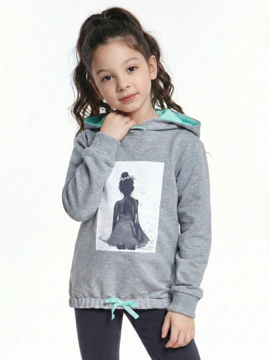 Толстовка с капюшоном UD 7367 серый/бирюза - Mini maxi фото 3