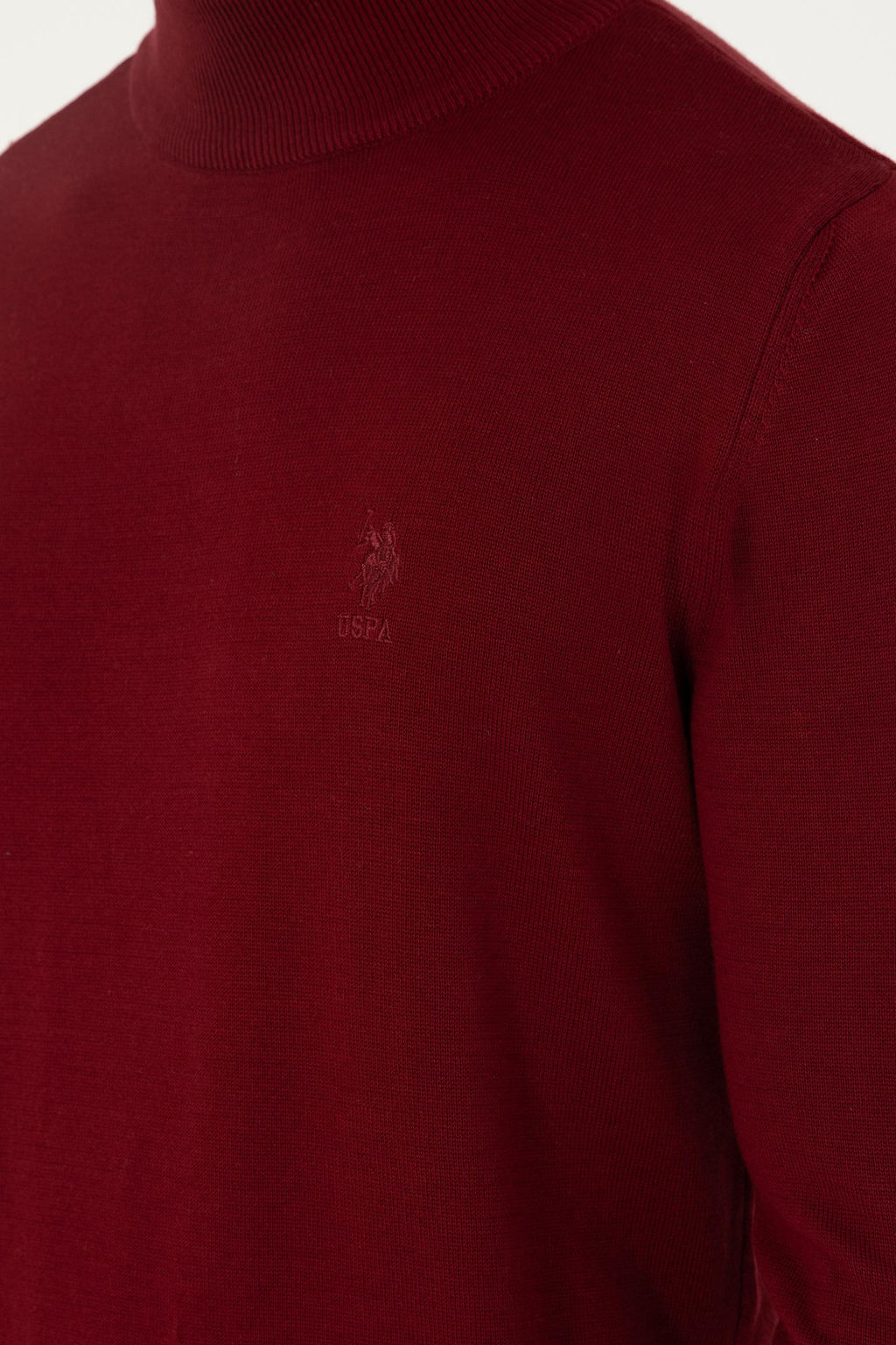 Erkek Slim Fit Yar_m Bo_azl_ Bordo Basic Kazak