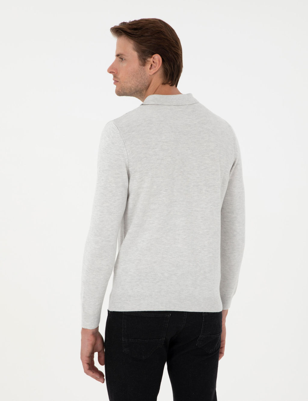 Krem Melanj Slim Fit Fermuarl_ Polo Yaka Triko Kazak - Pierre cardin фото 5