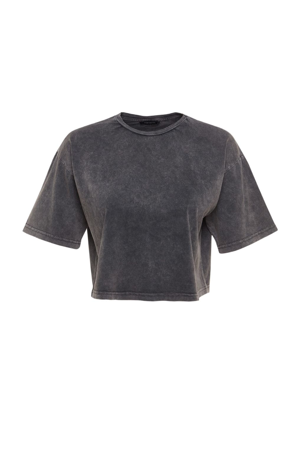 TRENDYOLMILLA Antrasit %100 Pamuk Soluk Efektli S?rt Bask?l? Relaxed Crop Orme T-Shirt TWOSS23TS00116  фото 14