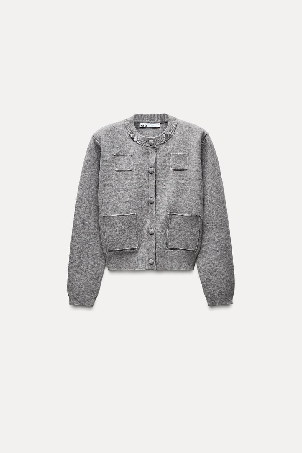 PLAIN KNIT BOMBER JACKET WITH SHOULDER PADS - Zara фото 3