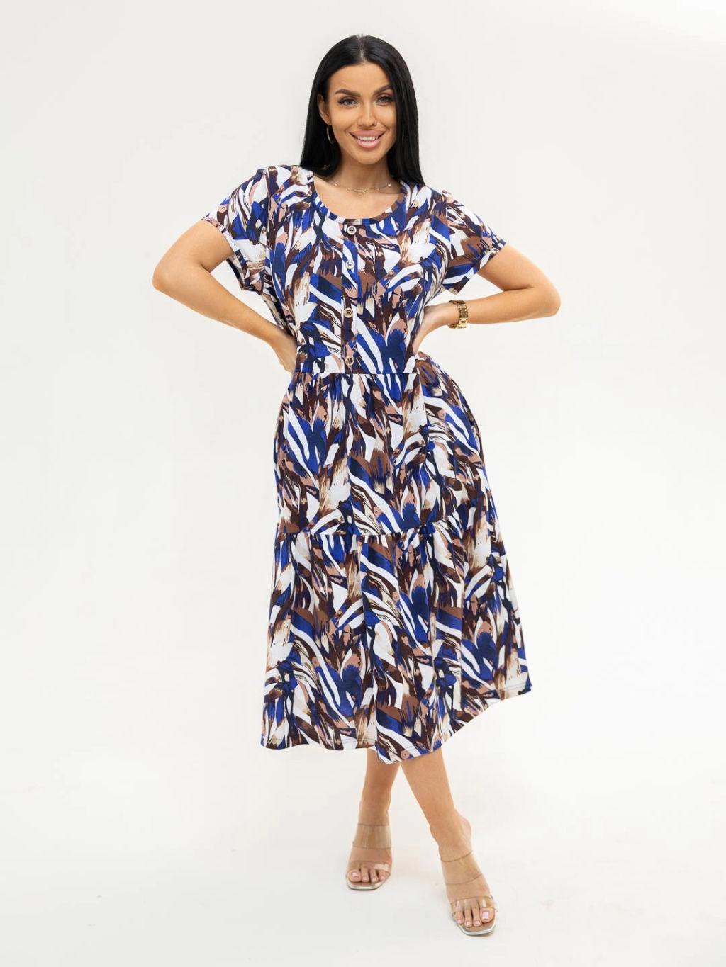 Платье женское, цвет синий бежевый