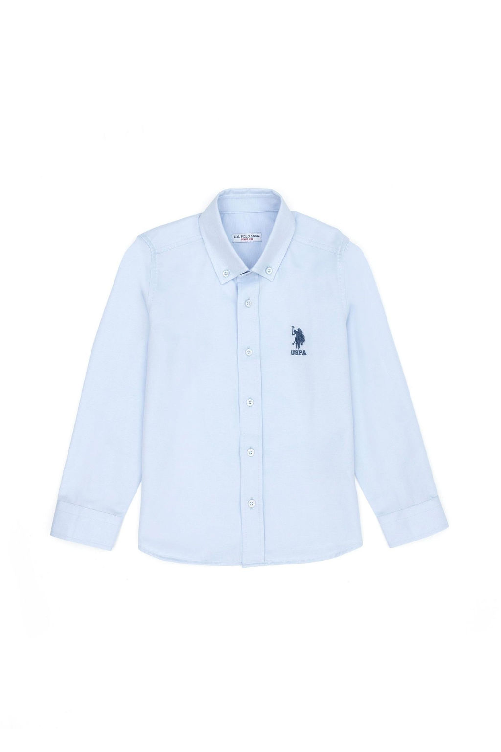 Голубая базовая рубашка с длинным рукавом для мальчика - U.s. polo assn фото 4