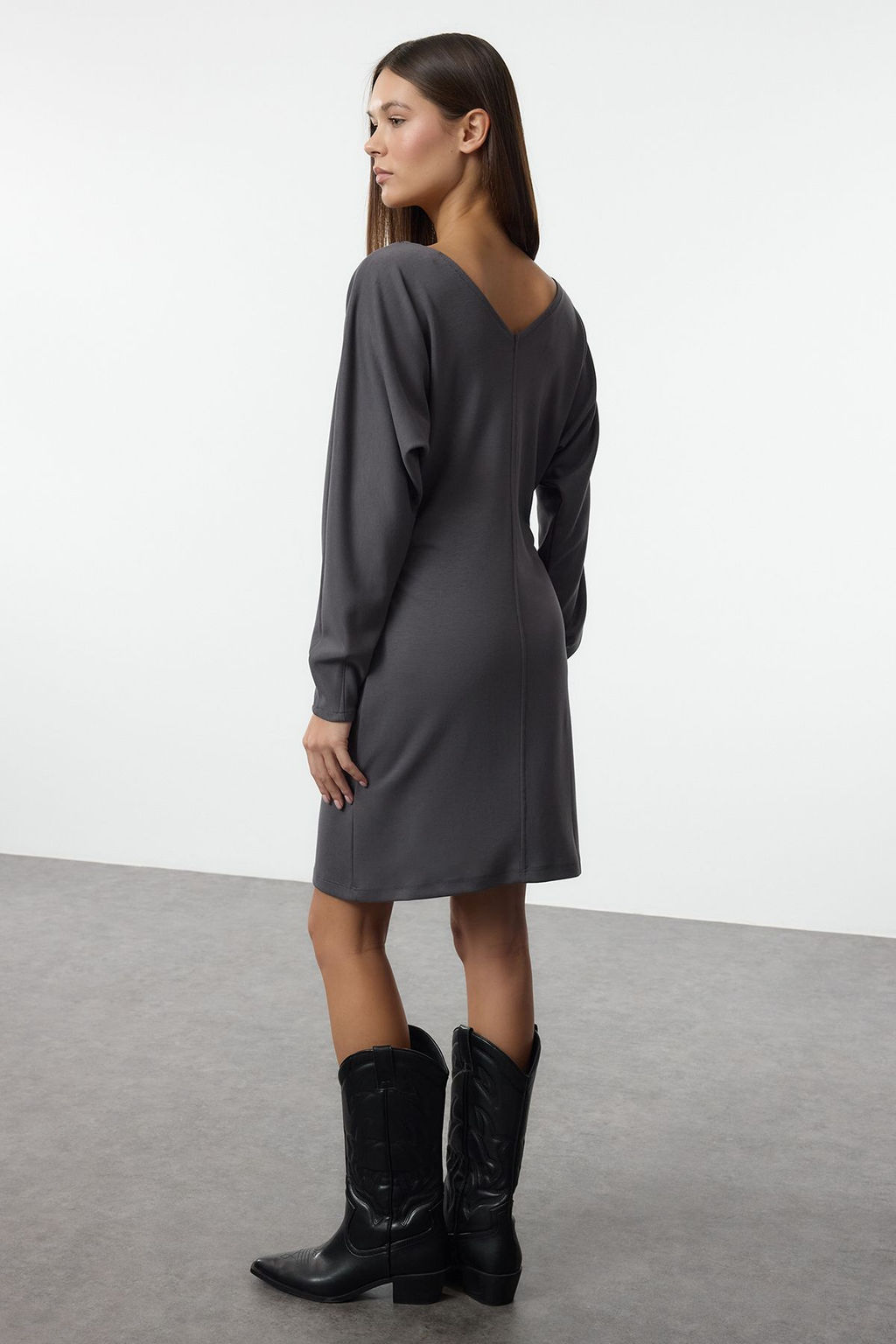 Antrasit Bodycone/Vucuda Oturan Mini Orme Elbise TWOAW25EL00444 - Trendyolmilla фото 5