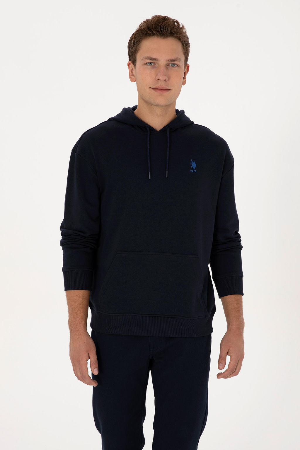 Erkek Comfort Fit Kap__onlu Lacivert Basic Sweatshirt