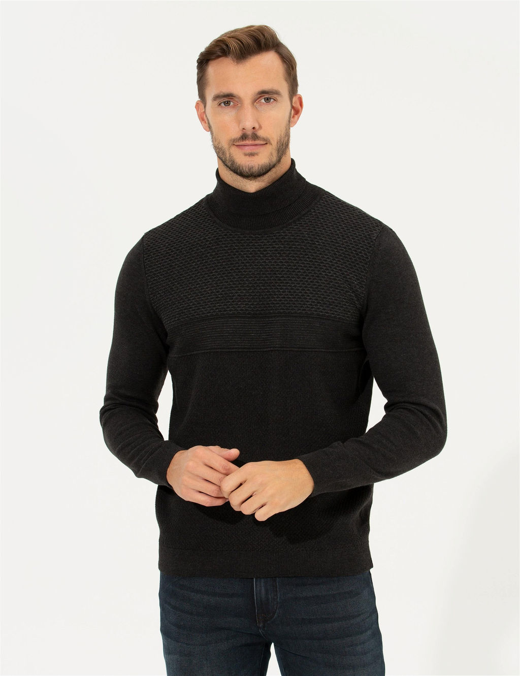 Antrasit Slim Fit Bal_k__ Yaka Triko Kazak - Pierre cardin фото 4