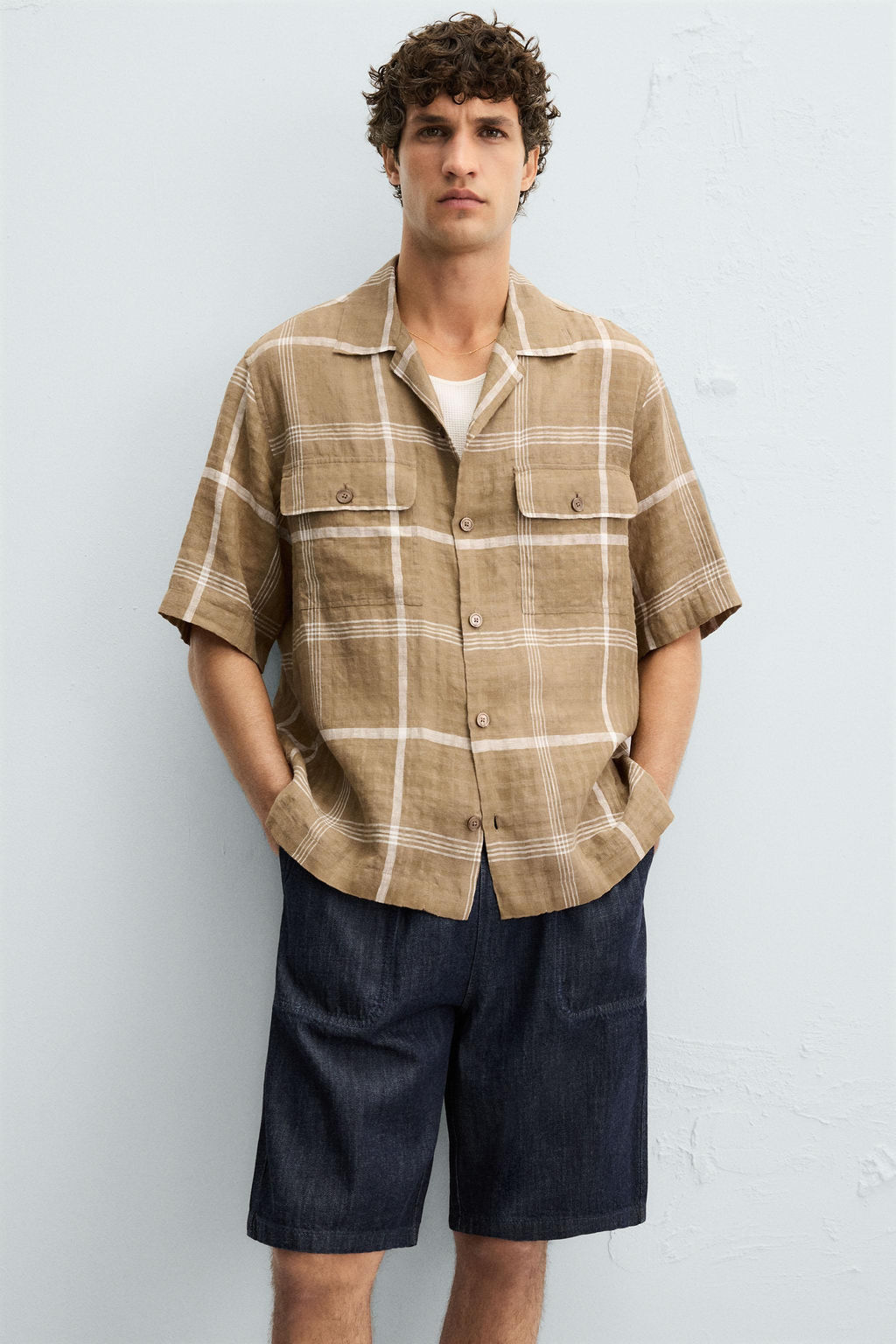 CHECKED LINEN/COTTON SHIRT - Zara фото 14