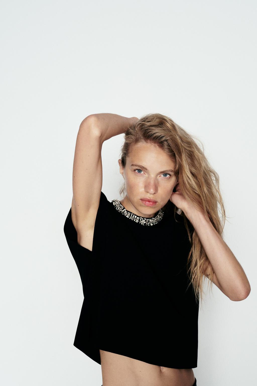 PLAIN KNIT TOP WITH RHINESTONE BEADS - Zara фото 5