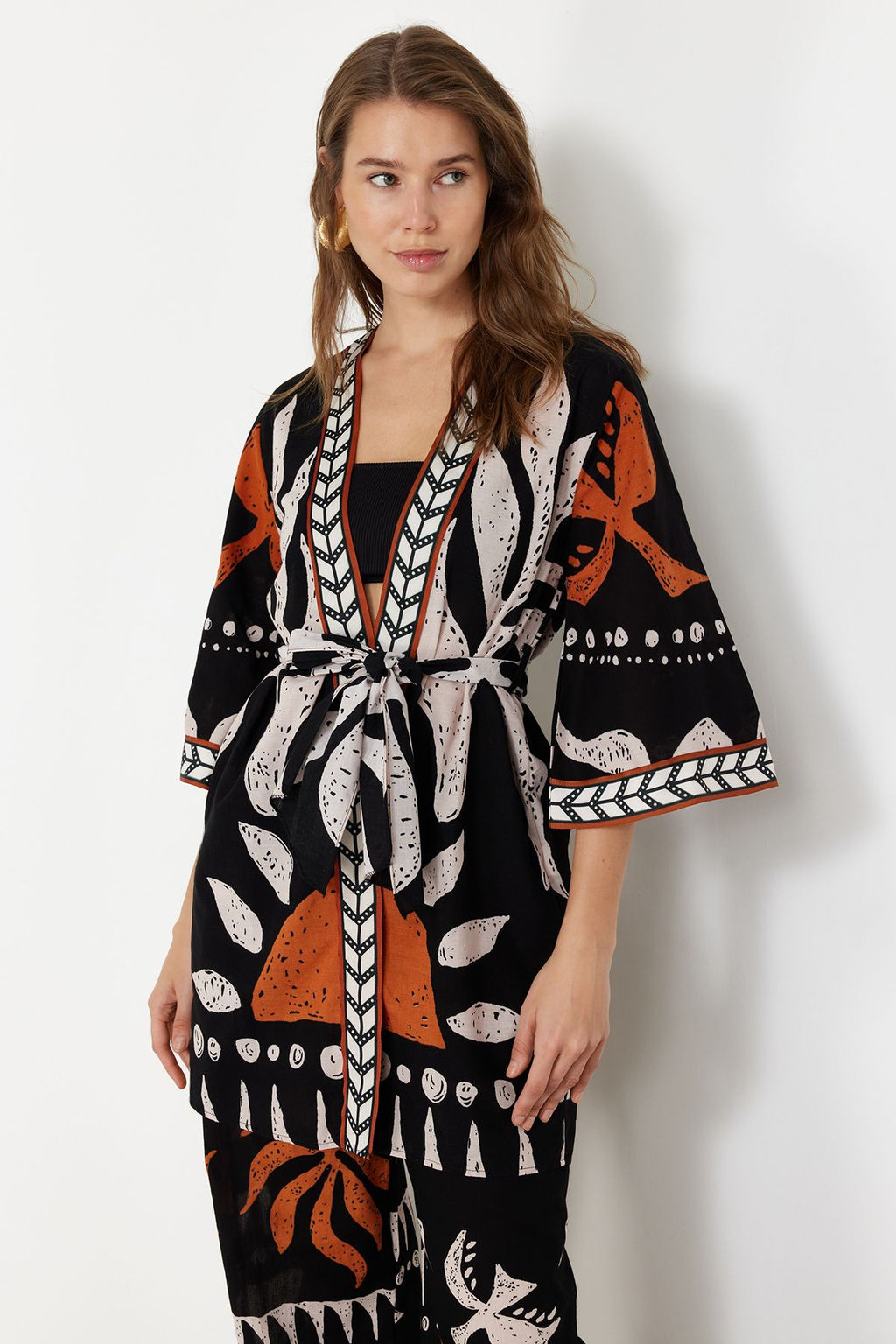 Etnik Desenli Kusakl? Mini Dokuma %100 Pamuklu Plaj Kimono&Kaftan TBESS23KM00035 - Trendyolmilla фото 5