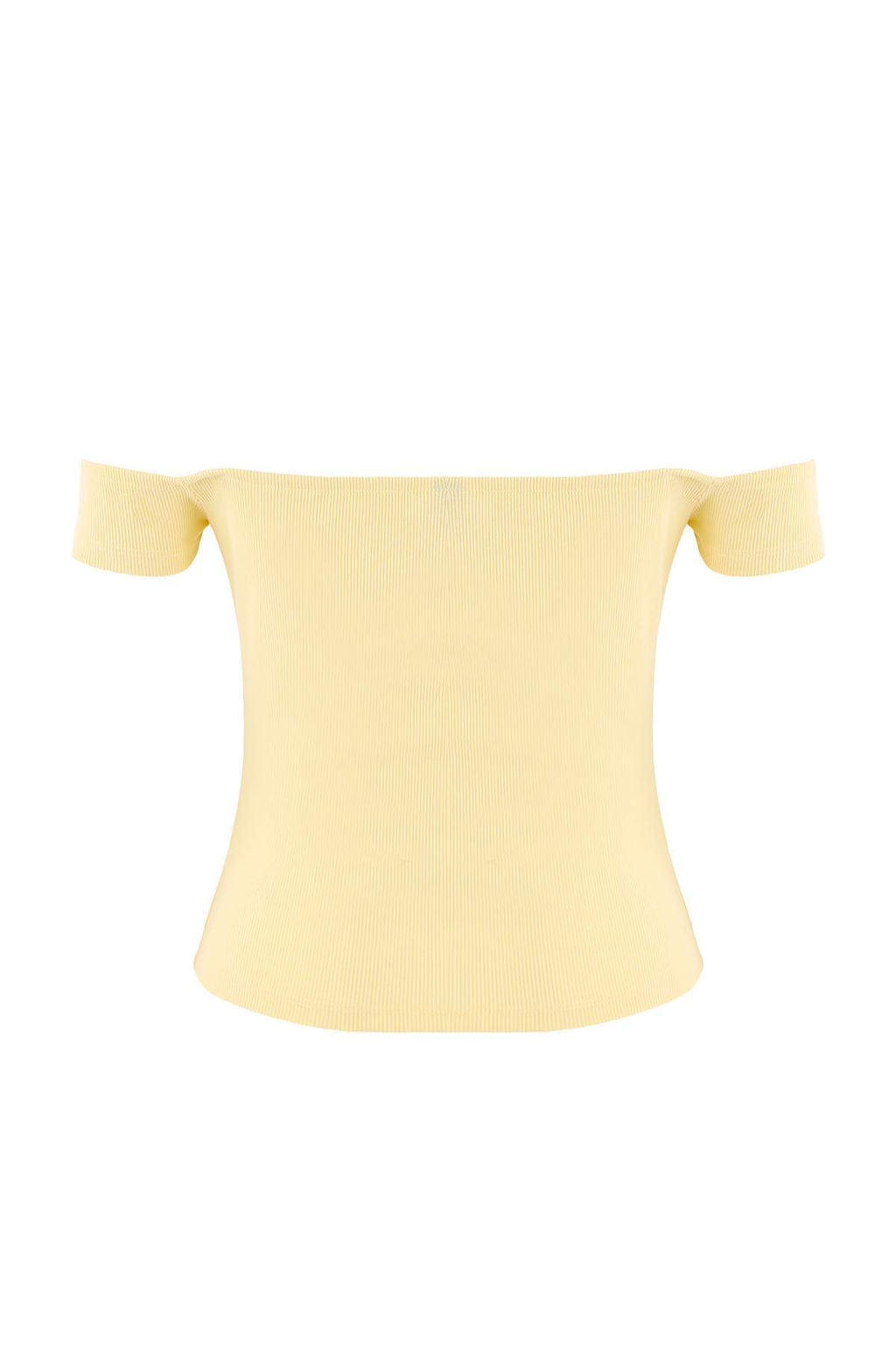 Sar? Fitted/Vucuda Oturan Carmen Yaka K?sa Kollu Buzgulu Fitilli Esnek Orme Bluz TWOSS26BZ00074