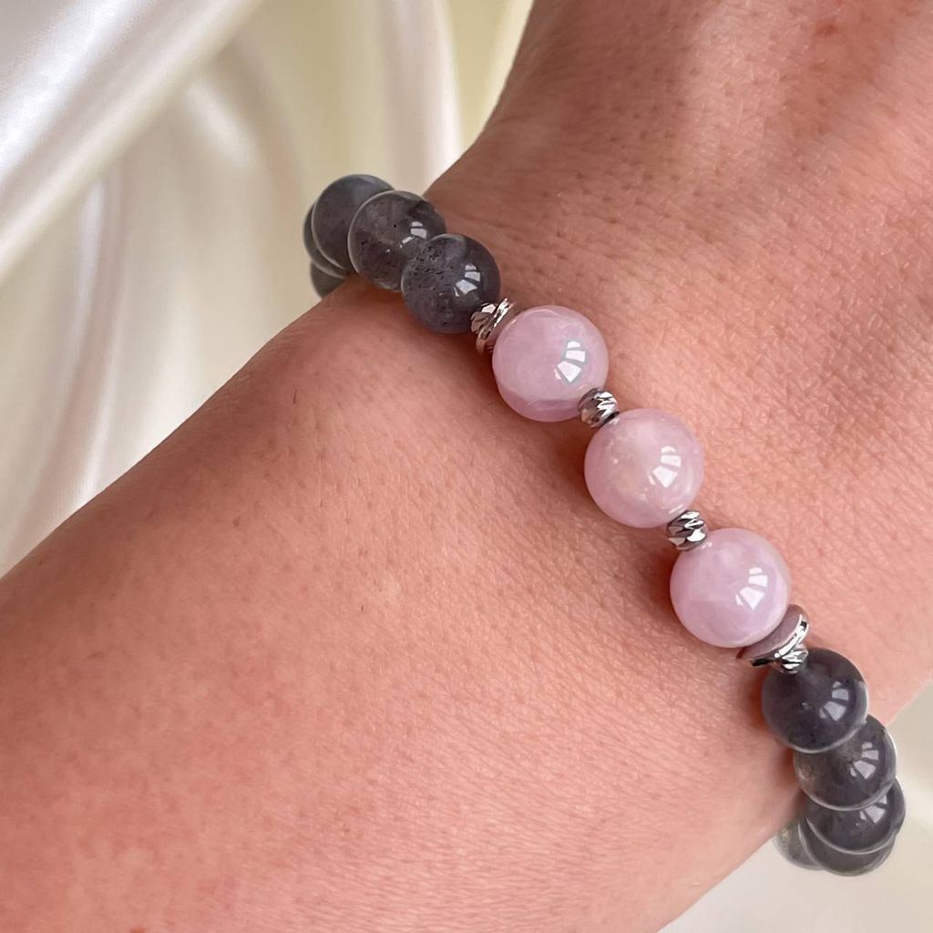 Браслет из Лабрадора и мадагаскарского Розового кварца - Радуга самоцветов фото 2