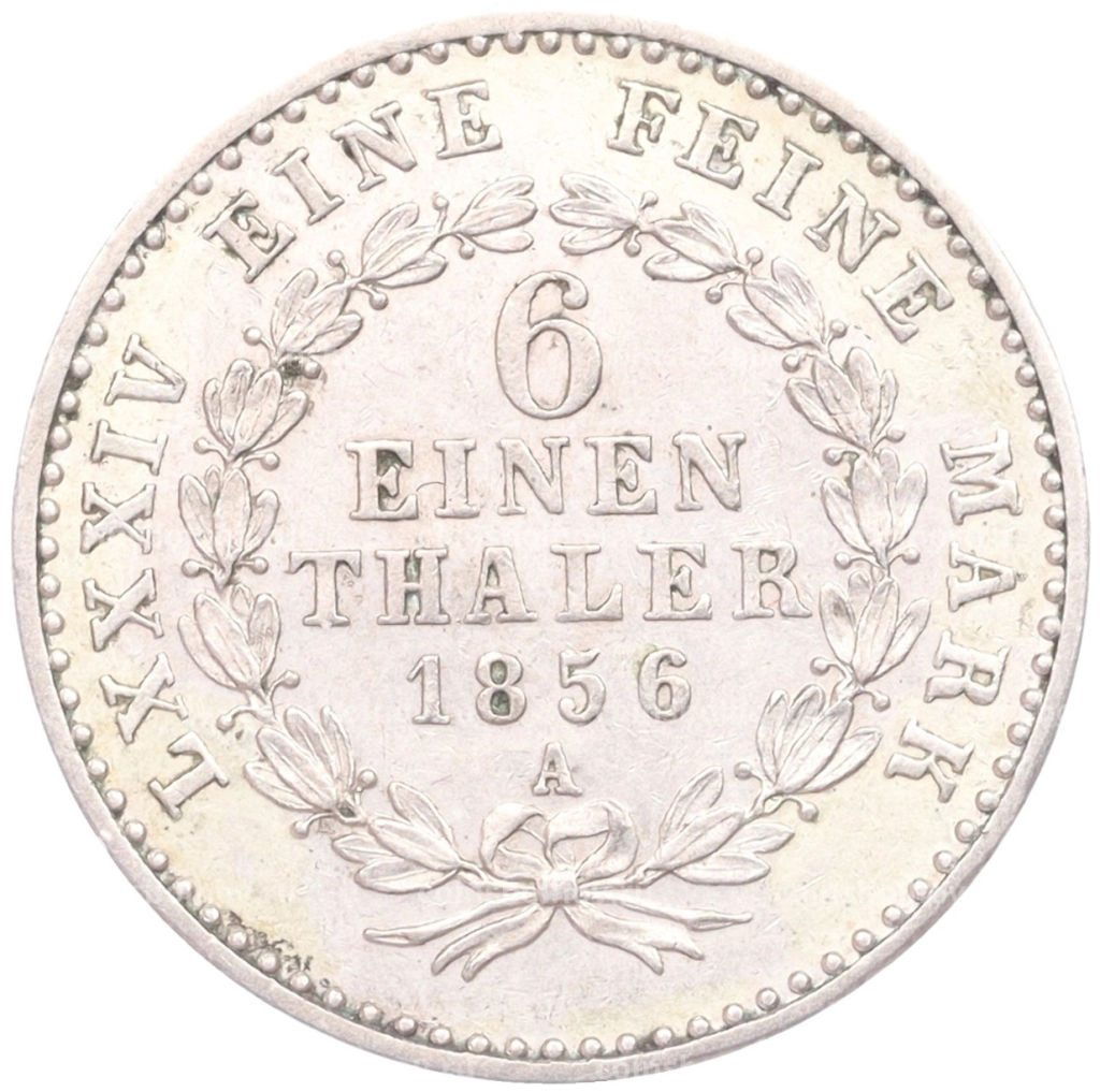 Монета 1/6 талера 1856 года А Ангальт-Бернбург