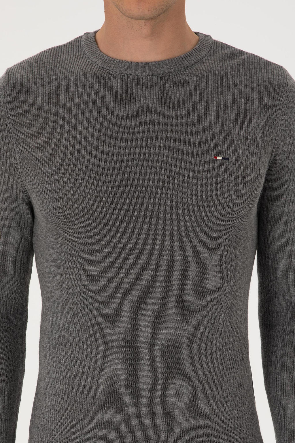 Erkek Slim Fit Bisiklet Yaka Gri Melanj Basic Kazak - U.s. polo assn фото 6