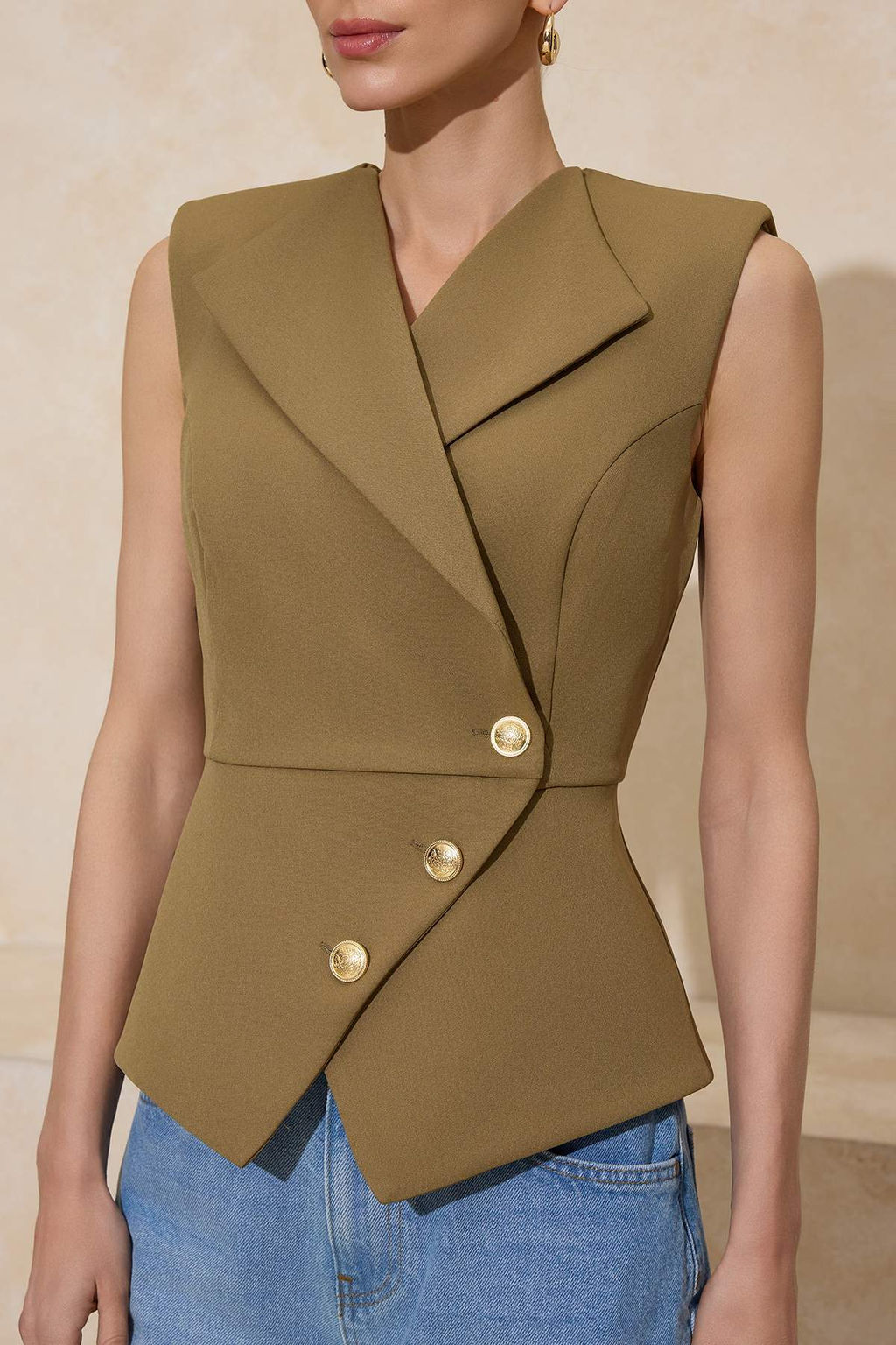 Ac?k Haki Fitted/Vucuda Oturan Dokuma Yelek TWOSS26YE00010