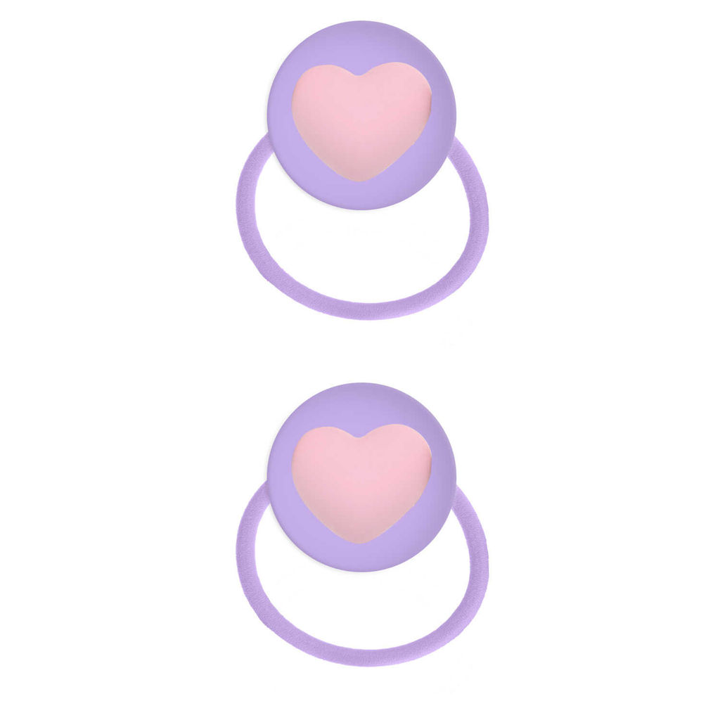 Набор резинок для волос арт. 71853 / 10 СЕРДЕЧКИ (в наборе: 2шт., б/р, вулканизированная резина, полиэстер, полиметилметакрилат, цвет: розовый, сиреневый, подложка из мелованного картона + ПЭТ-пакет с европодвесом)