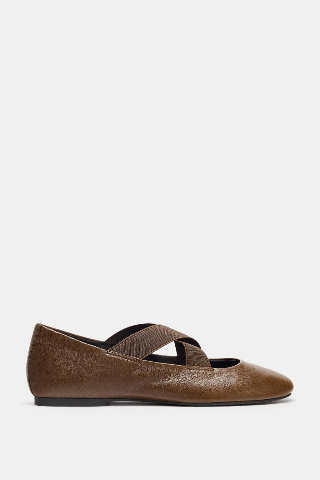 LEATHER BALLERINA SHOES WITH ELASTICATED CROSSOVER STRAPS - Zara фото 6