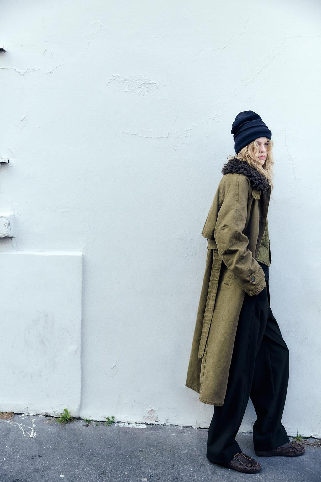 WAXED TRENCH COAT WITH FAUX FUR COLLAR - Zara фото 4