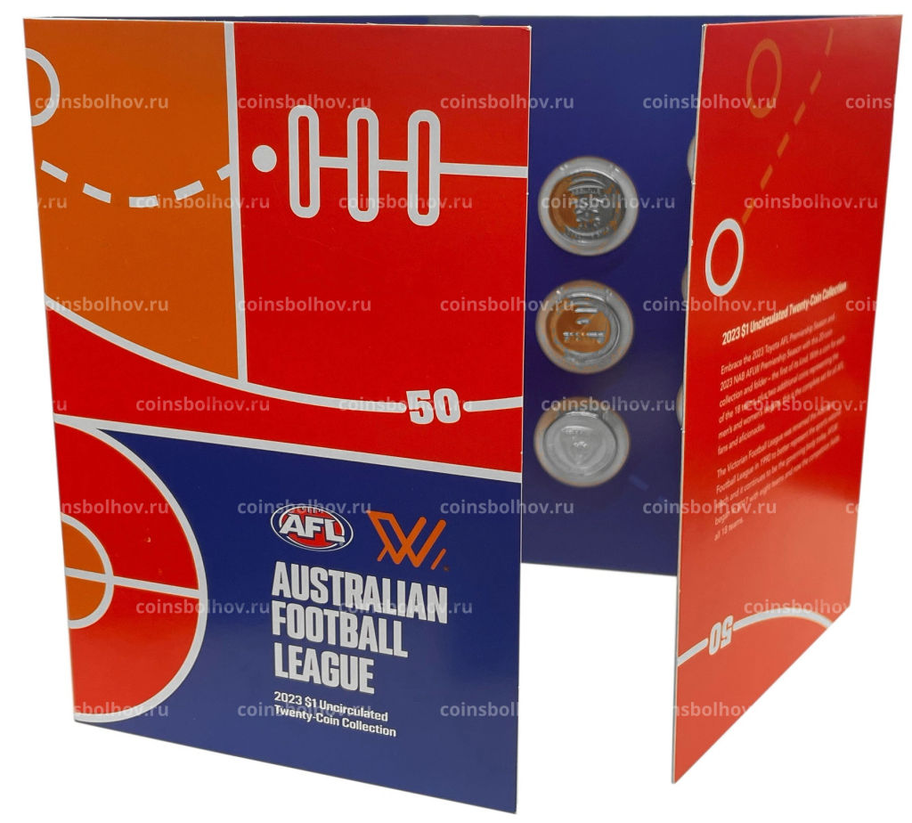 Набор из 20 монет 1 доллар 2023 года Австралия Австралийская футбольная лига (в буклете)