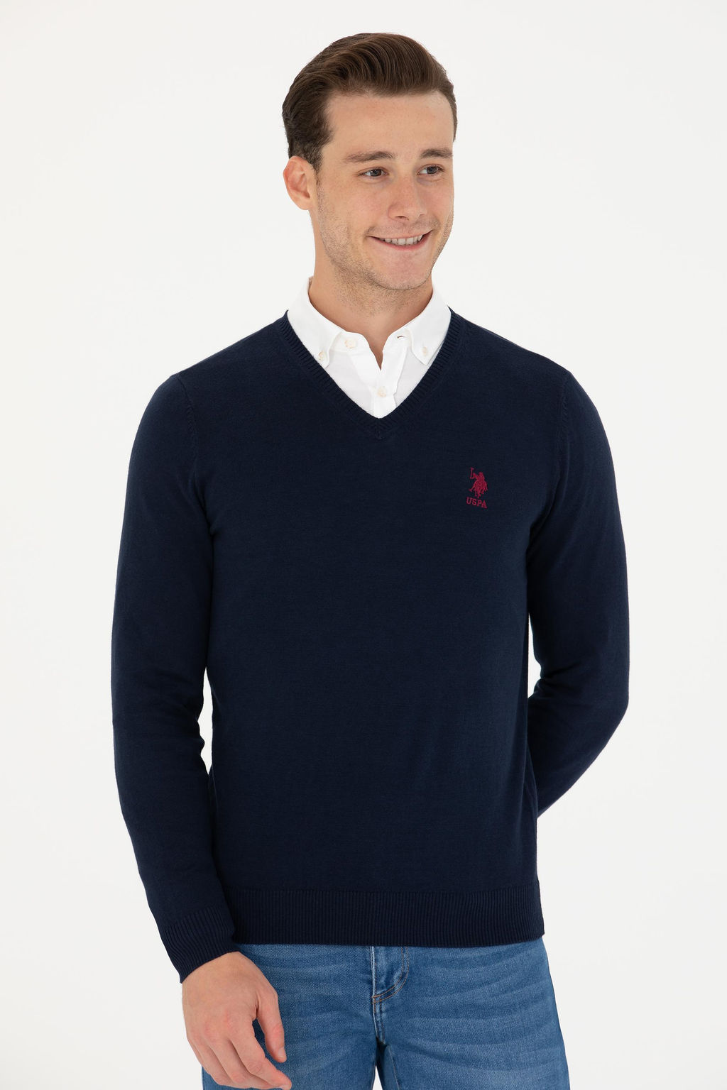 Свитер мужской U. S. Polo Assn базовый темно-синий из хлопка - U.s. polo assn фото 19