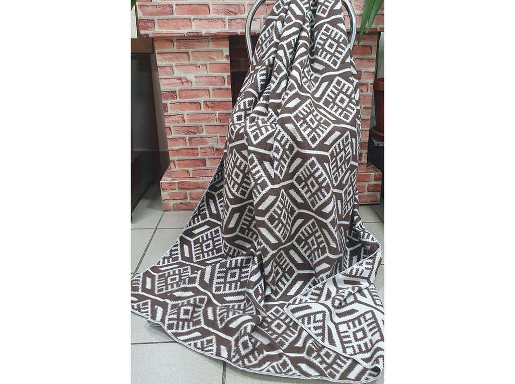 Одеяло байковое 140*205 жаккард "Норвежские узоры" цв. корич (Россия ВВТ)