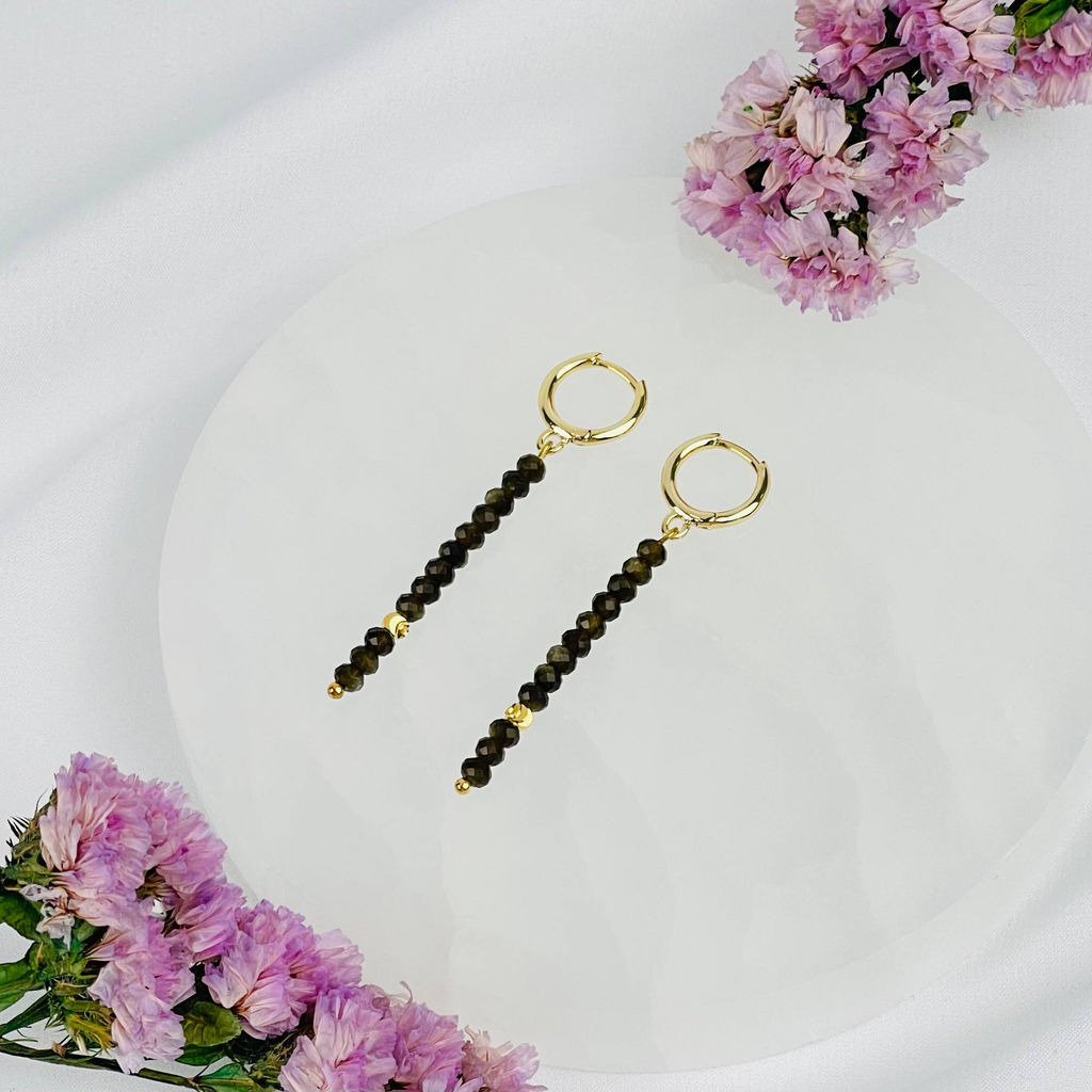 Серьги длинные из золотистого Обсидиана