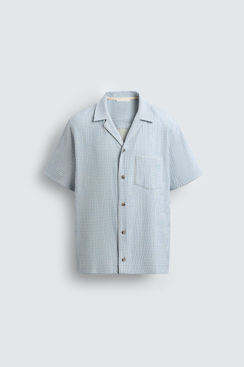 CAMISA REGULAR FIT ESTRUCTURA SEERSUCKER / Blanco / Celeste - Zara фото 6