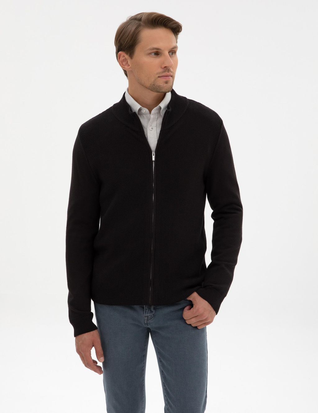 Siyah Slim Fit Fermuarl_ Triko H_rka - Pierre cardin фото 3