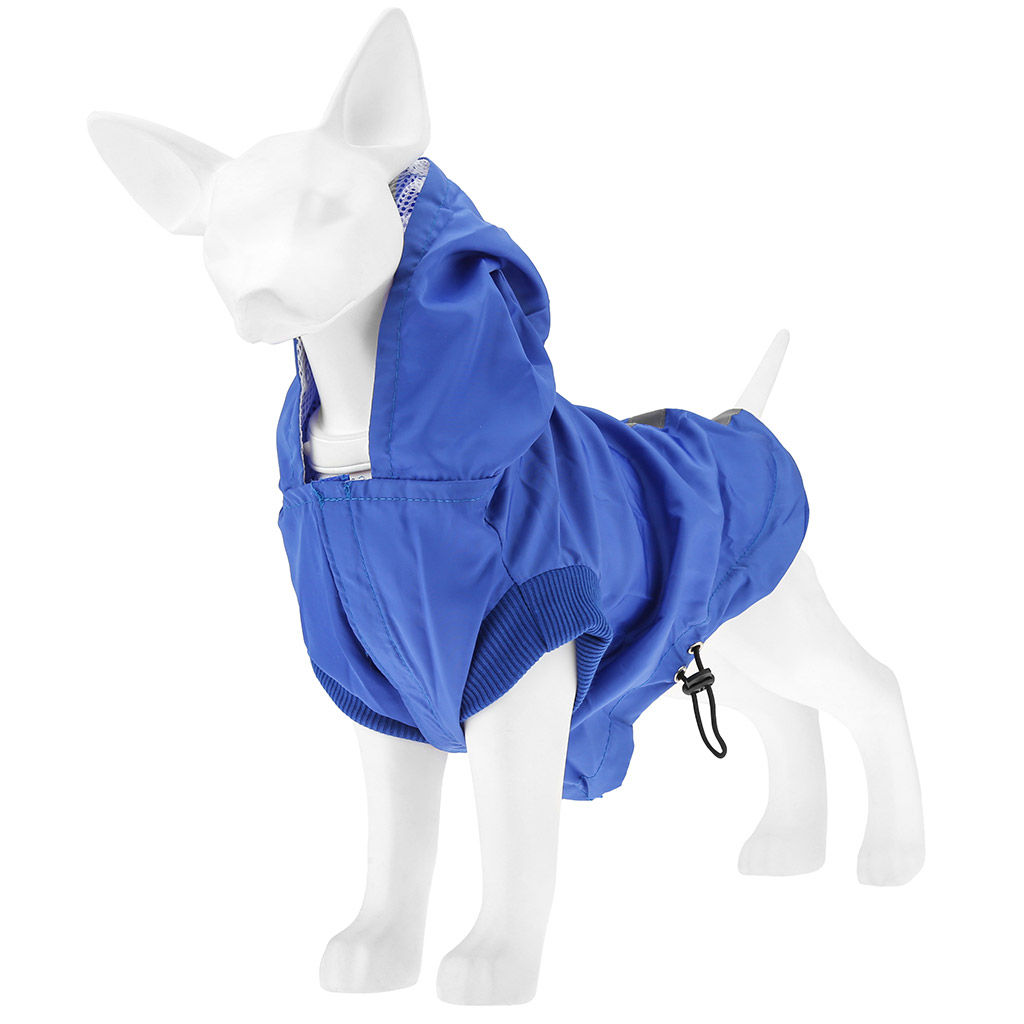 Пэт тойс (Pet toys) Одежда для собаки Плащ с капюшоном, на липучке, светоотражающая полоска, р-р S, длина спинки 22см/обхват груди 40см/обхват шеи 28см, цвет-синий, плащевка (Китай) - Домашняя Мода фото 4
