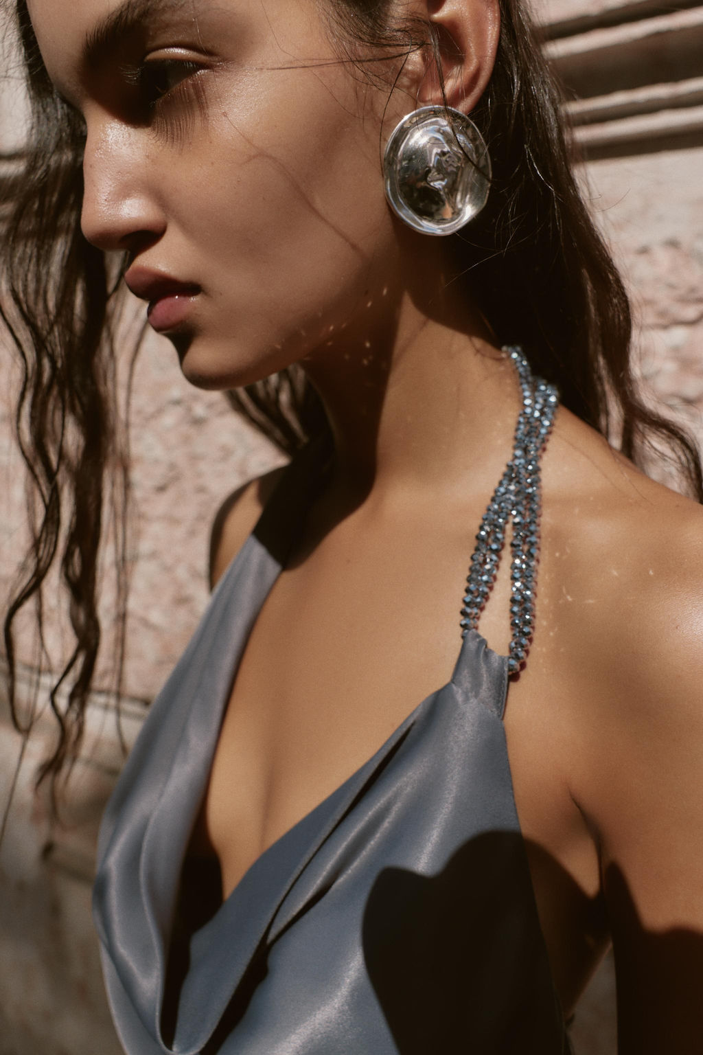 ASYMMETRIC BEADED SATIN MIDI DRESS - Zara фото 3