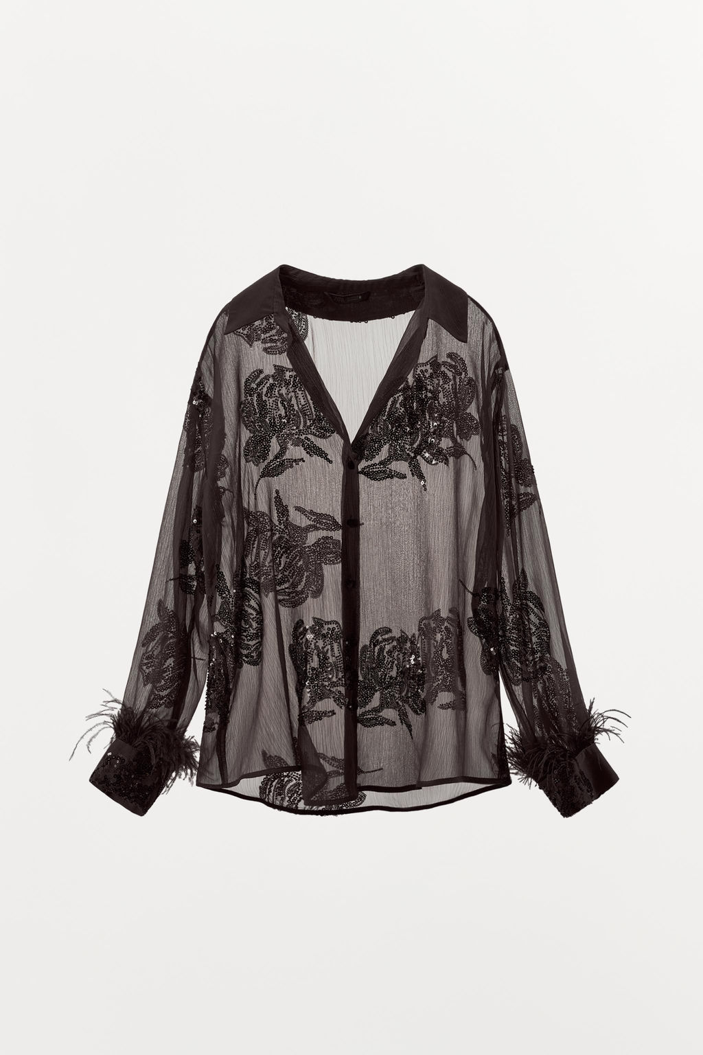 SEMI-SHEER SEQUIN FEATHER BLOUSE - Zara фото 6